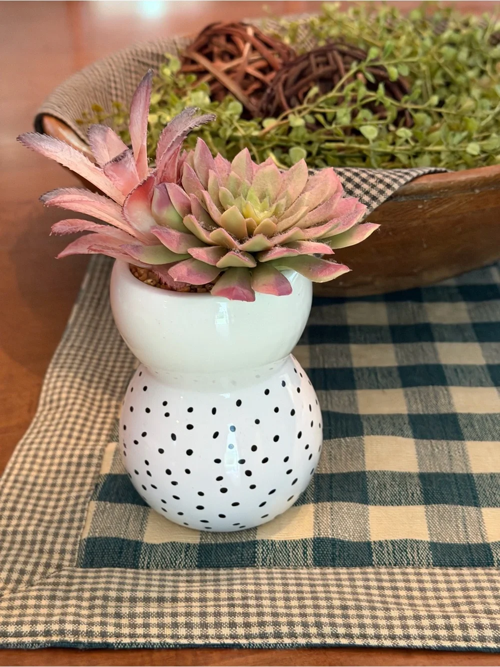 Cute Ceramic Face Planter with Pink Succulents
